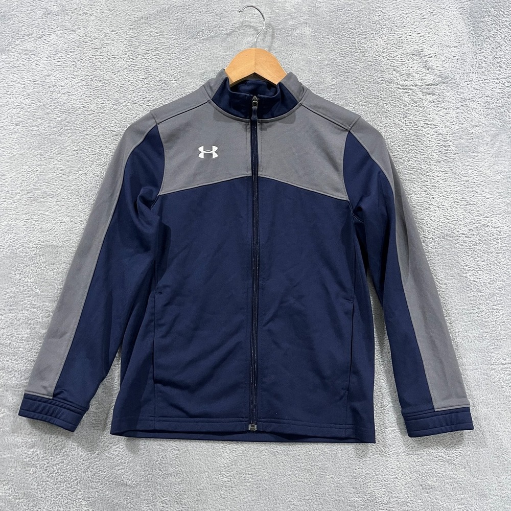 Under Armour Futbolista Soccer Track Jacket Boys M Navy Gray Colorblock Full Zip